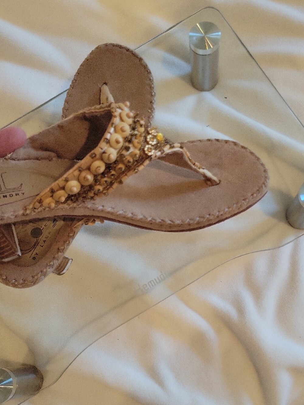 CL by Laundry Nude Beaded T-strap Sandals - Picture 7 of 8